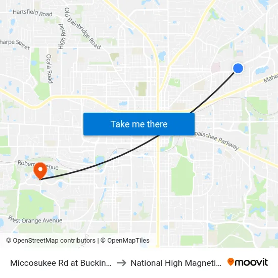 Miccosukee Rd at Buckingham Dr Eb to National High Magnetic Field Lab map
