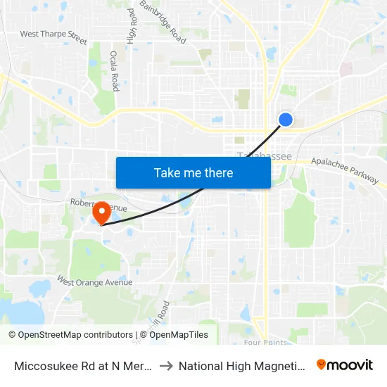 Miccosukee Rd at N Meridian St Eb to National High Magnetic Field Lab map