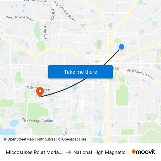 Miccosukee Rd at Mcdaniel St Wb to National High Magnetic Field Lab map