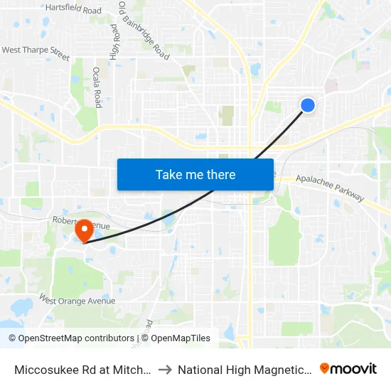 Miccosukee Rd at Mitchell Ave Eb to National High Magnetic Field Lab map