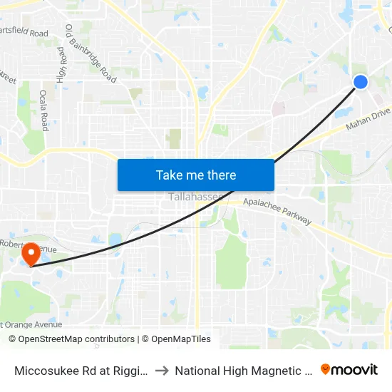 Miccosukee Rd at Riggins Rd Eb to National High Magnetic Field Lab map