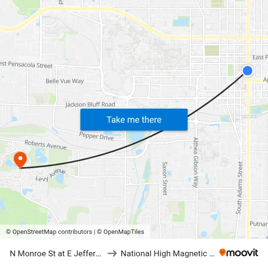 N Monroe St at E Jefferson St Sb to National High Magnetic Field Lab map