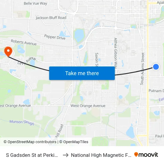 S Gadsden St at Perkins St Sb to National High Magnetic Field Lab map