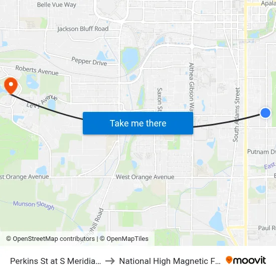 Perkins St at S Meridian St Eb to National High Magnetic Field Lab map