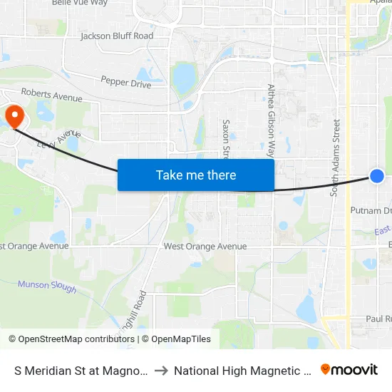 S Meridian St at Magnolia Dr Sb to National High Magnetic Field Lab map