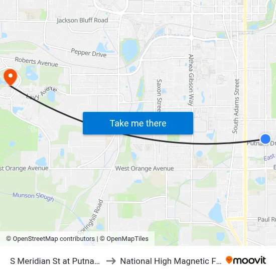 S Meridian St at Putnam Dr Sb to National High Magnetic Field Lab map