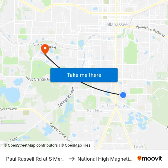 Paul Russell Rd at S Meridian St Eb to National High Magnetic Field Lab map