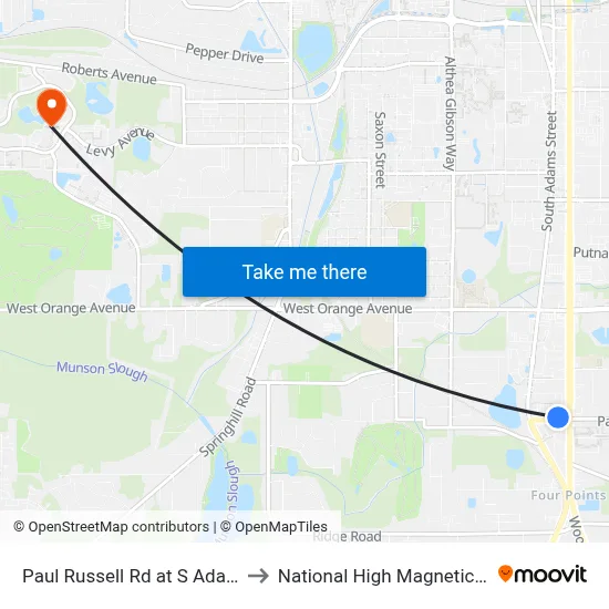Paul Russell Rd at S Adams St Wb to National High Magnetic Field Lab map