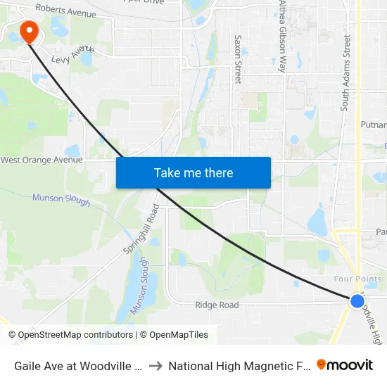 Gaile Ave at Woodville Hwy Eb to National High Magnetic Field Lab map