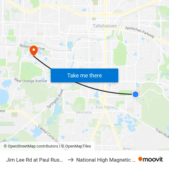 Jim Lee Rd at Paul Russell Rd Nb to National High Magnetic Field Lab map