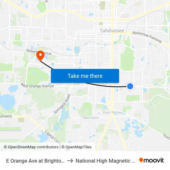 E Orange Ave at Brighton Rd Wb to National High Magnetic Field Lab map