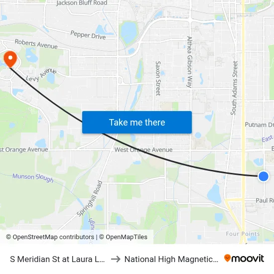 S Meridian St at Laura Lee Ave Sb to National High Magnetic Field Lab map