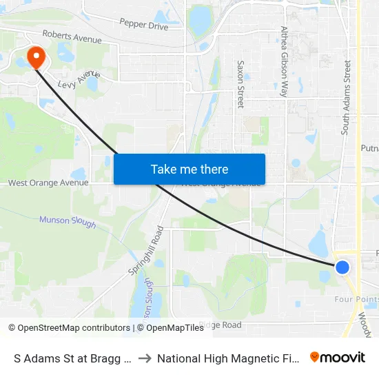 S Adams St at Bragg Dr Nb to National High Magnetic Field Lab map