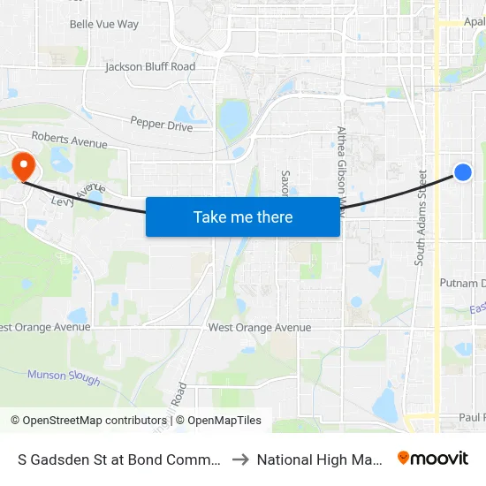 S Gadsden St at Bond Community Health Center Nb to National High Magnetic Field Lab map