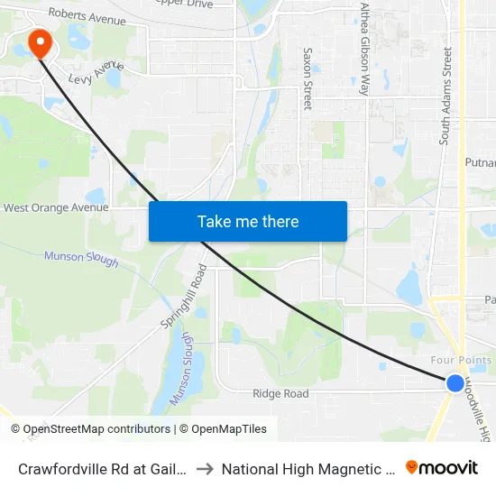 Crawfordville Rd at Gaile Ave Nb to National High Magnetic Field Lab map