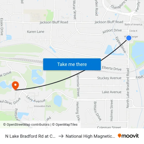 N Lake Bradford Rd at Crate St Nb to National High Magnetic Field Lab map
