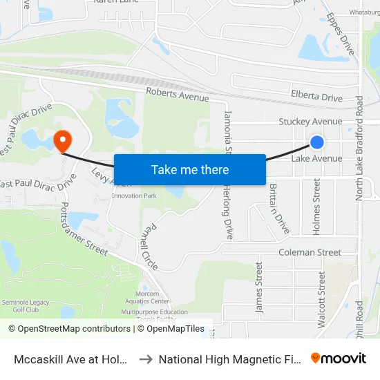 Mccaskill Ave at Holmes St to National High Magnetic Field Lab map
