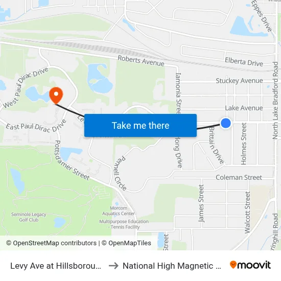 Levy Ave at Hillsborough St Eb to National High Magnetic Field Lab map