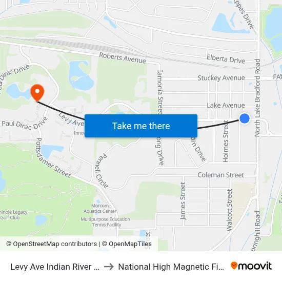 Levy Ave Indian River St Wb to National High Magnetic Field Lab map