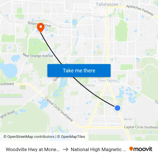 Woodville Hwy at Mcneil Blvd Sb to National High Magnetic Field Lab map