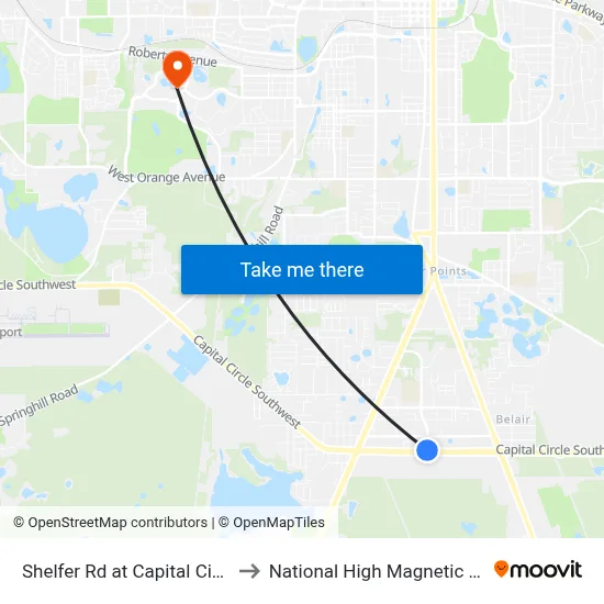 Shelfer Rd at Capital Circ SW Sb to National High Magnetic Field Lab map