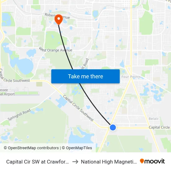 Capital Cir SW at Crawfordville Rd Wb to National High Magnetic Field Lab map