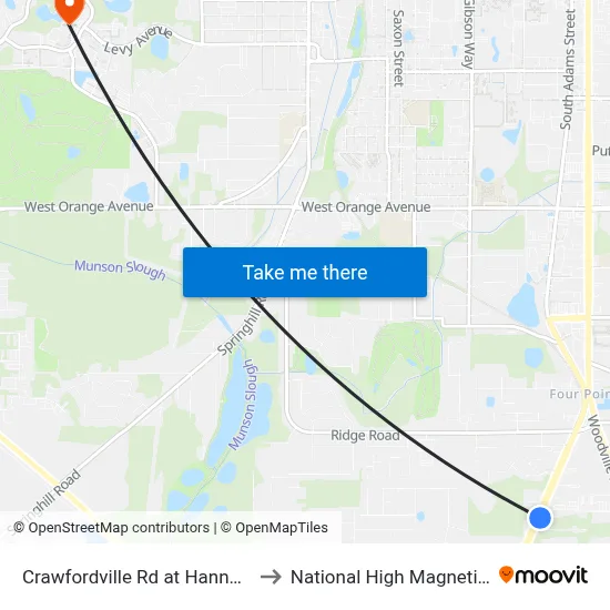 Crawfordville Rd at Hannon Mill Rd Nb to National High Magnetic Field Lab map