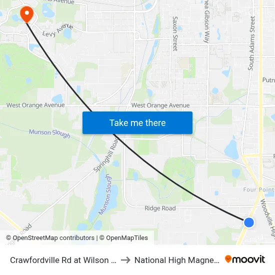 Crawfordville Rd at Wilson Green Blvd Nb to National High Magnetic Field Lab map