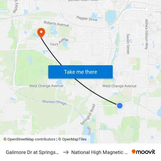 Galimore Dr at Springsax Rd Nb to National High Magnetic Field Lab map
