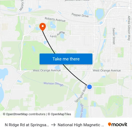 N Ridge Rd at Springsax Rd Sb to National High Magnetic Field Lab map