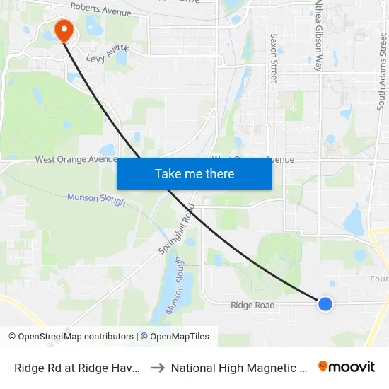 Ridge Rd at Ridge Haven Rd Eb to National High Magnetic Field Lab map