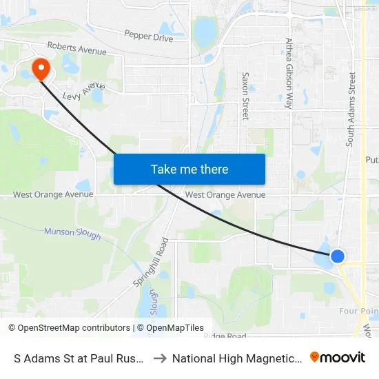 S Adams St at Paul Russell Rd Nb to National High Magnetic Field Lab map