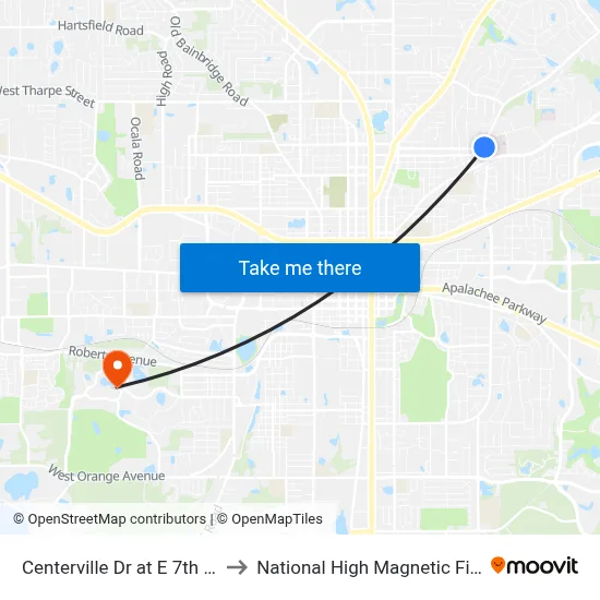 Centerville Dr at E 7th Ave Sb to National High Magnetic Field Lab map