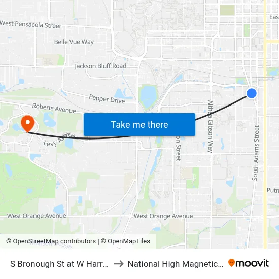 S Bronough St at W Harrison St Sb to National High Magnetic Field Lab map