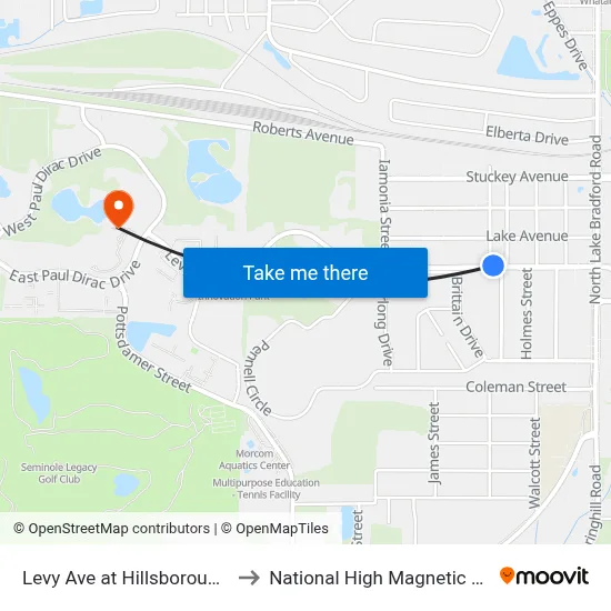Levy Ave at Hillsborough St Wb to National High Magnetic Field Lab map