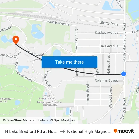 N Lake Bradford Rd at Hutchinson St Sb to National High Magnetic Field Lab map