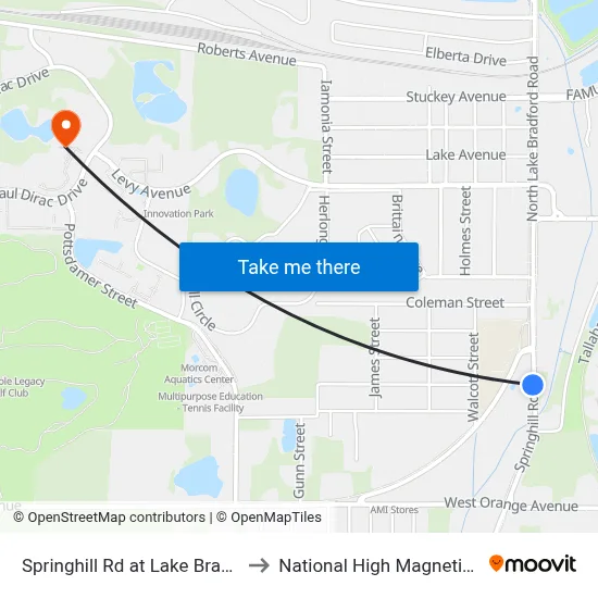 Springhill Rd at Lake Bradford Rd Sb to National High Magnetic Field Lab map