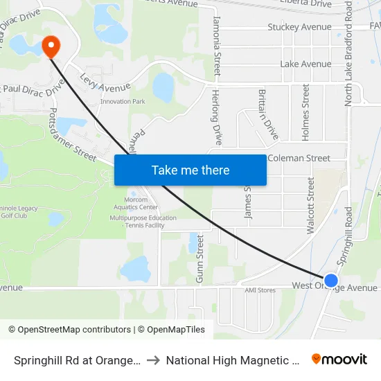 Springhill Rd at Orange Ave Sb to National High Magnetic Field Lab map