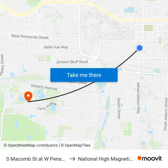 S Macomb St at W Pensacola St Nb to National High Magnetic Field Lab map