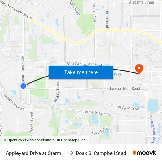 Appleyard Drive at Starmetro to Doak S. Campbell Stadium map