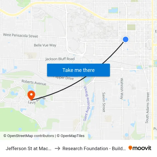 Jefferson St at Macomb to Research Foundation - Building A map