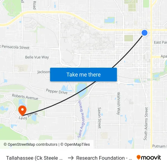 Tallahassee (Ck Steele Bus Plaza) to Research Foundation - Building A map