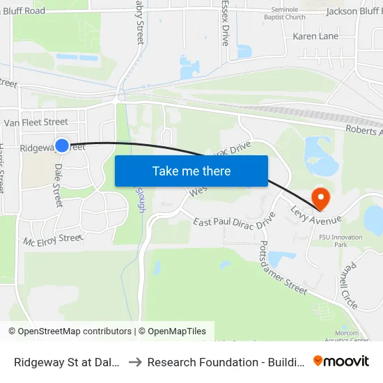 Ridgeway St at Dale St to Research Foundation - Building A map
