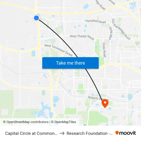 Capital Circle at Commonwealth Blvd to Research Foundation - Building A map