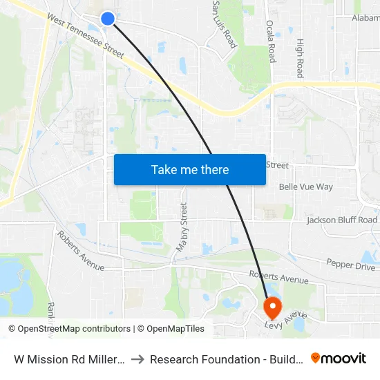 W Mission Rd Millers Dr to Research Foundation - Building A map