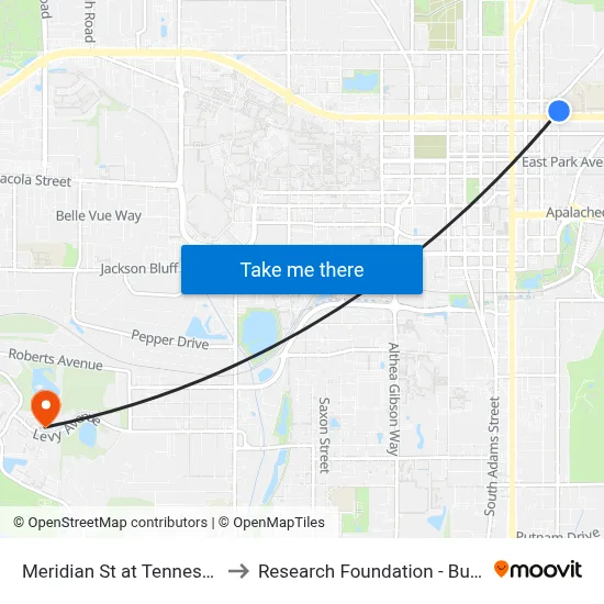 Meridian St at Tennessee Nb to Research Foundation - Building A map