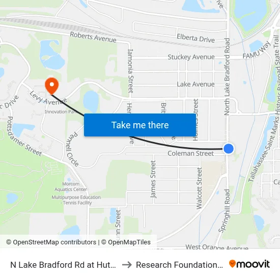 N Lake Bradford Rd at Hutchinson St Nb to Research Foundation - Building A map