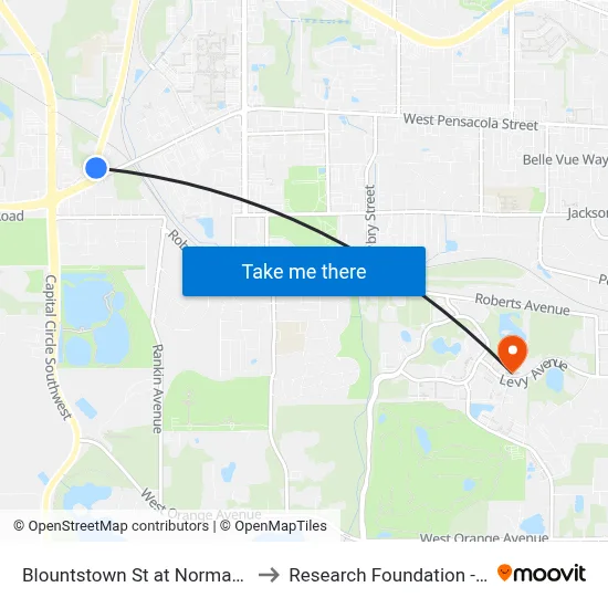 Blountstown St at Norman Park Dr Nb to Research Foundation - Building A map