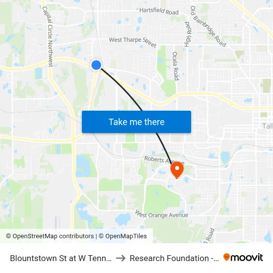 Blountstown St at W Tennessee St Nb to Research Foundation - Building A map
