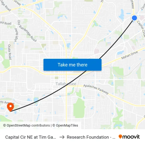 Capital Cir NE at Tim Gamble Pl Sb to Research Foundation - Building A map